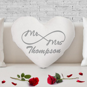 Mr & Mrs Eternity Heart Shaped Cushion