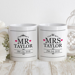 Mr & Mrs Wedding Gift Matching Mugs