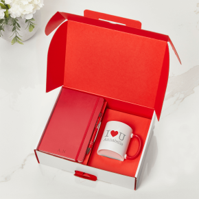 Valentine's Red Notebook, Pen & Initial Mug Gift Set