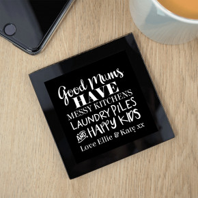 Good Mums Black Glass Coaster