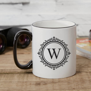 Ornate Circle Monogram Two Tone Mug Black