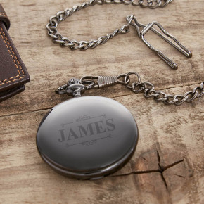 Ornate Frame Gun Metal Pocket Watch 