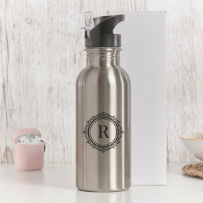 Ornate Monogram Water Bottle With Straw