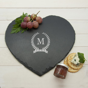 Monogrammed Wreath Heart Slate Cheese Board