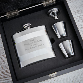 6oz Satin Lined Hip Flask with 2 Cups