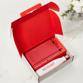 Red Notebook, Pen & White Water Bottle Gift Set