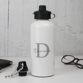 White Script Initial 600ml Water Bottle