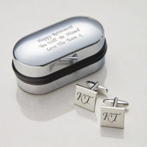 Square Silver Finish Cufflinks Gift Set