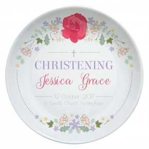 Floral Rose Christening Plate 