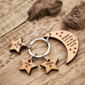 Wood Moon and Stars Keyring