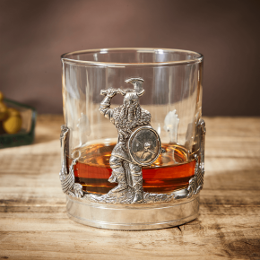 English Pewter Viking Glass Whisky Tumbler