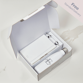  White Notebook, Pen & White Water Bottle Gift Set