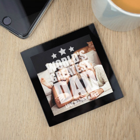 Worlds Best Dad Black Glass Photo Coaster 