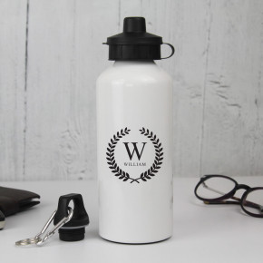 Wreath Monogram Name and Initial White Water bottle