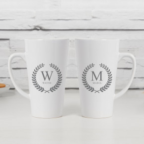 Wreath Monogram Double Latte Mugs