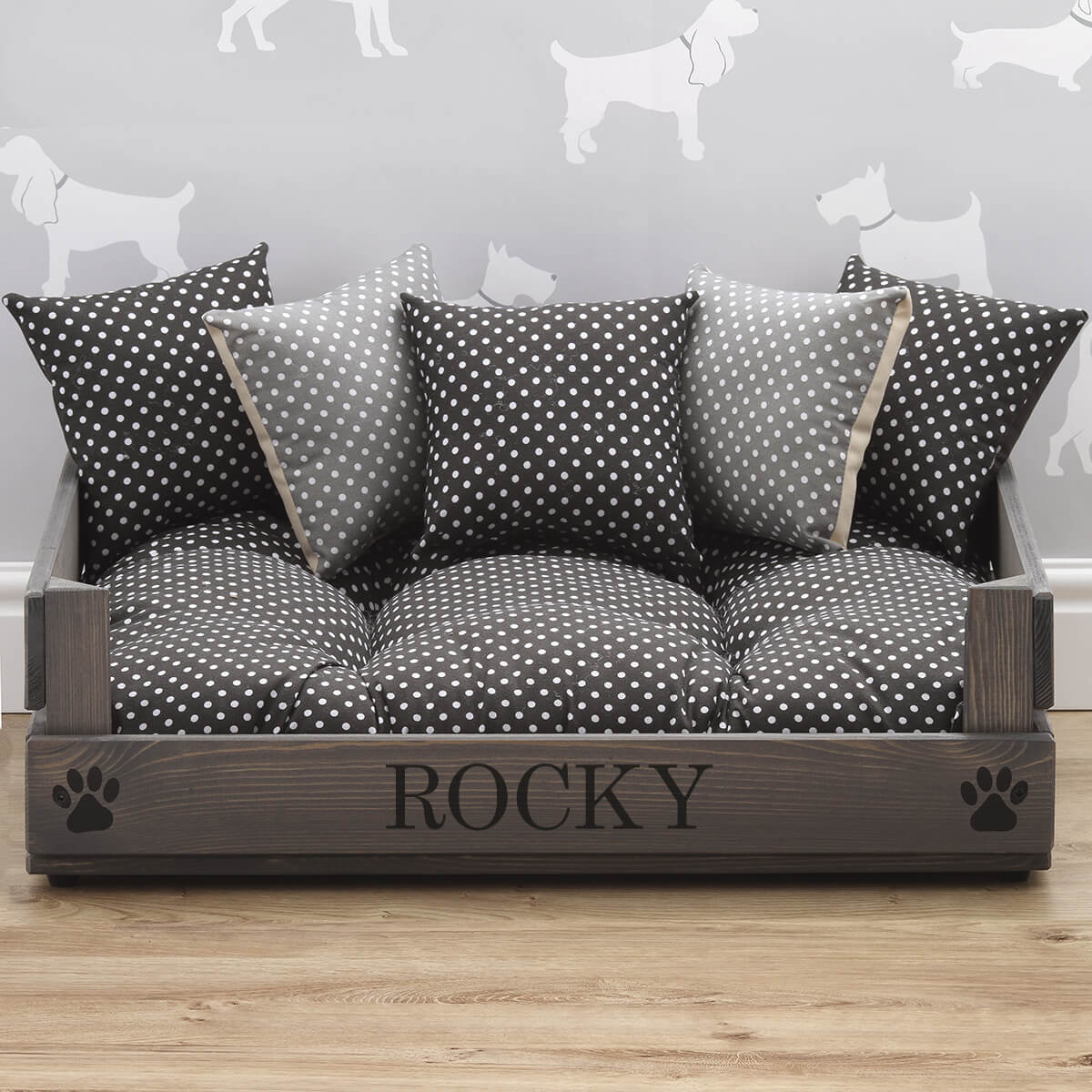 grey personalised dog bed