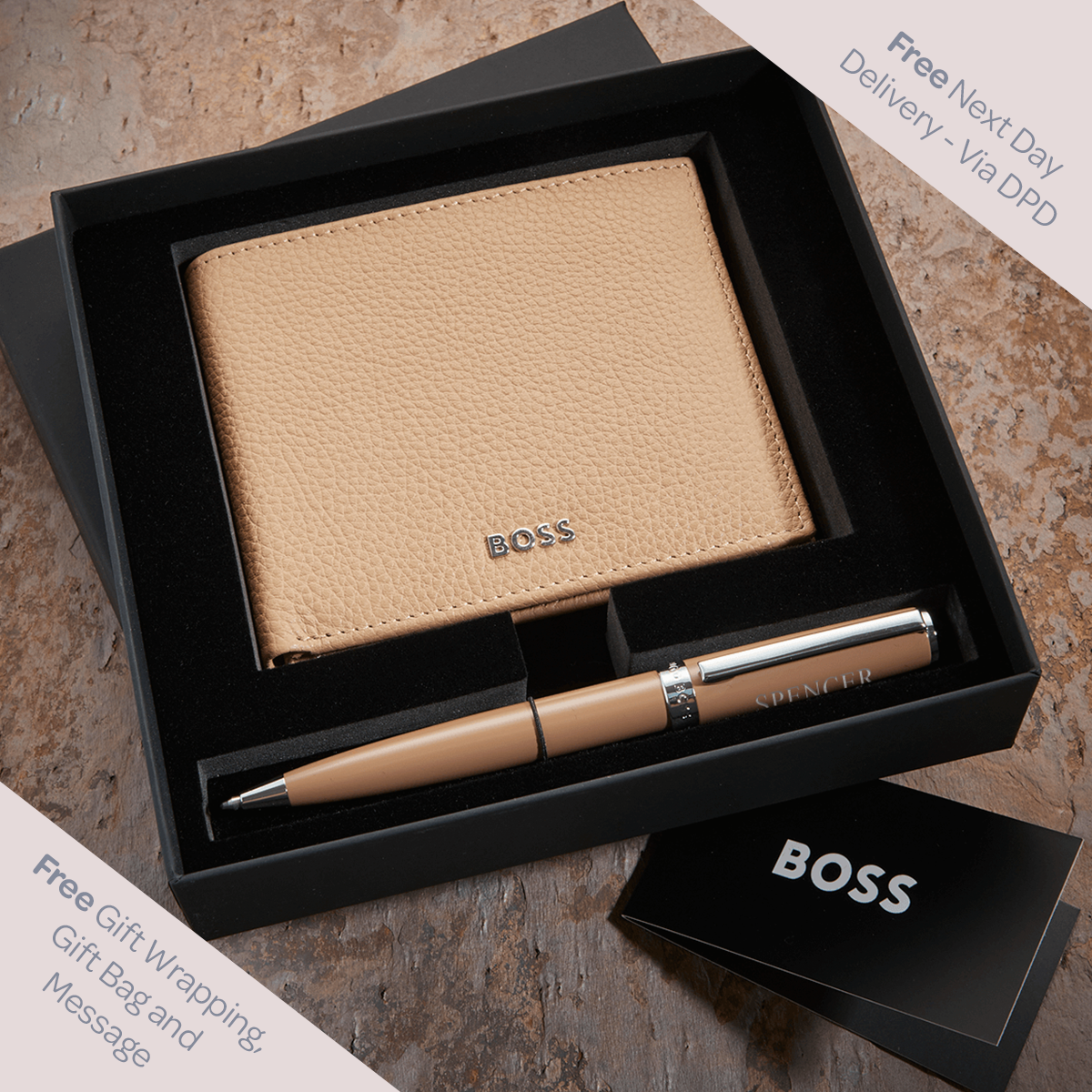 Personalised Hugo Boss Camel Wallet Ballpoint Pen Boutique Gifts