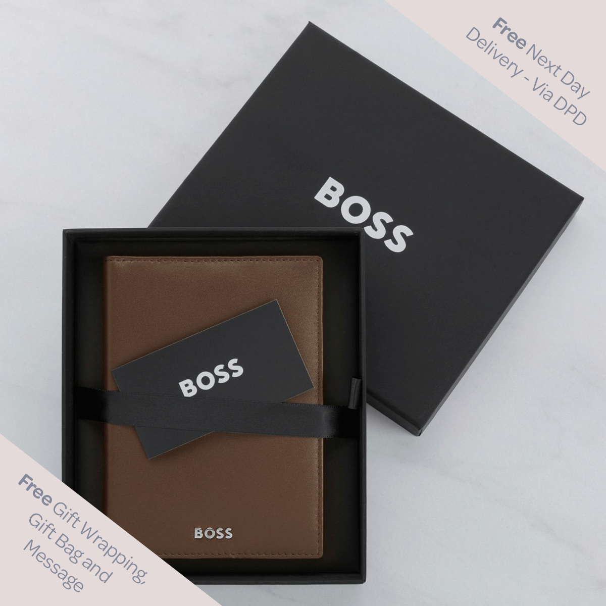 Hugo Boss Passport Holder Classic Smooth Brown Boutique Gifts