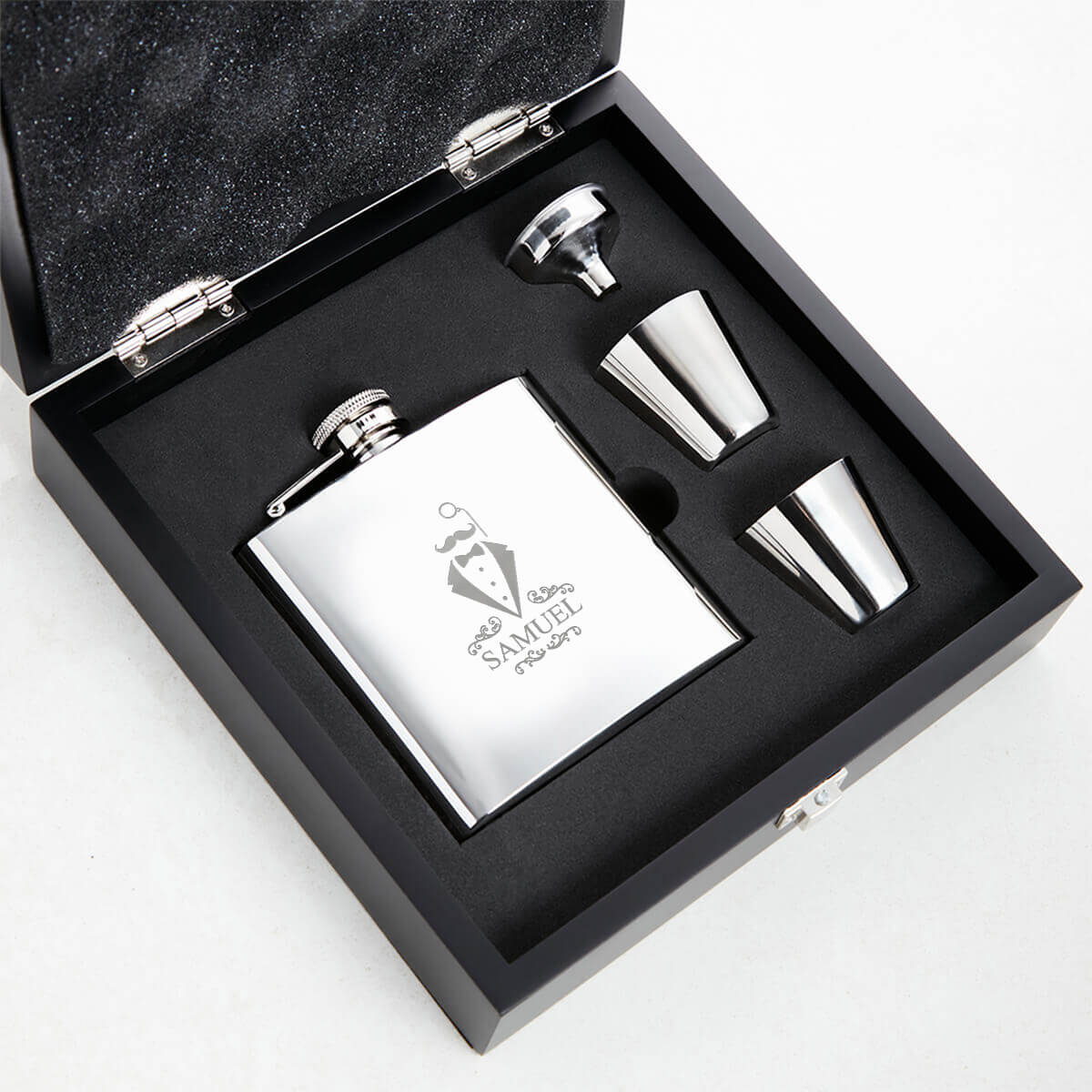 Personalised Monocle Suit Plain Hip Flask Gift Set - Boutique Gifts